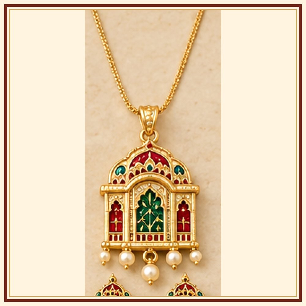 Raj Jharokha Meenakari Pendant Set