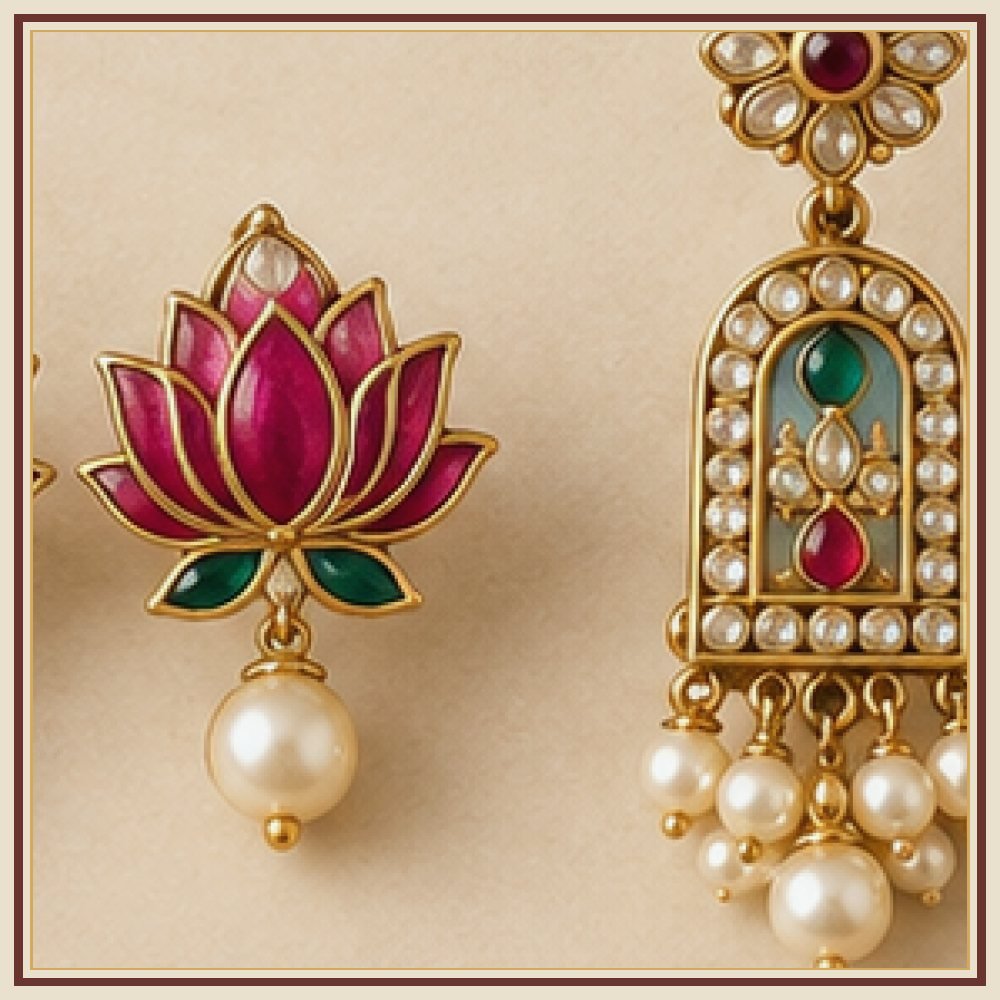 Rajputi Chakra Moti Drop Earrings