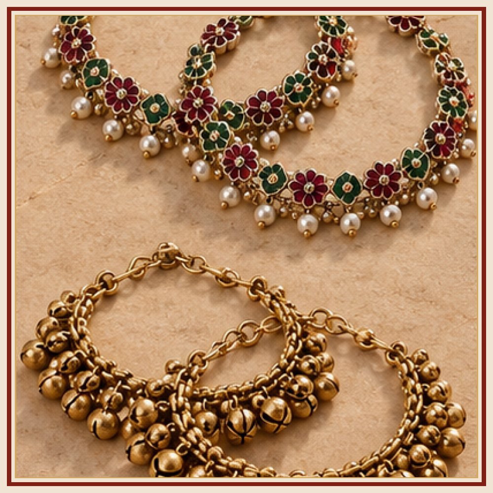 Rani Mohar Coin-Fringe Anklets