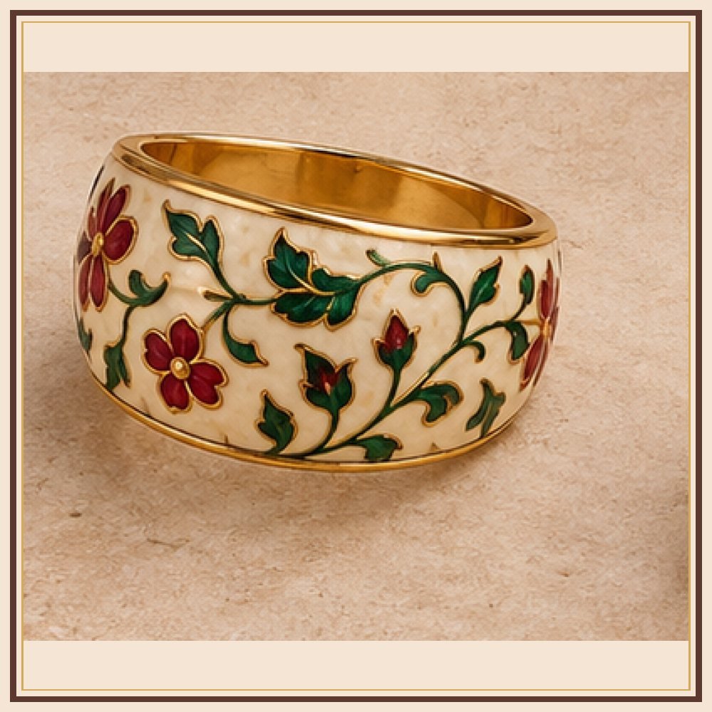 Shwet Bel Meenakari Band Ring
