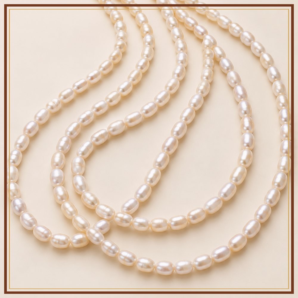 White Rice Pearl String – 3–4 mm